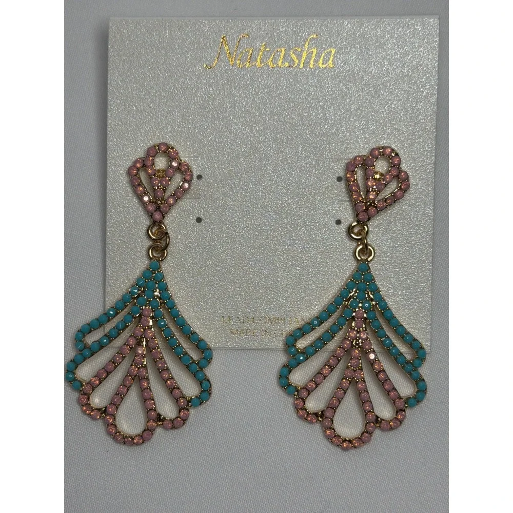 Natasha Couture Pink and turquoise gold Tone dangle earrings